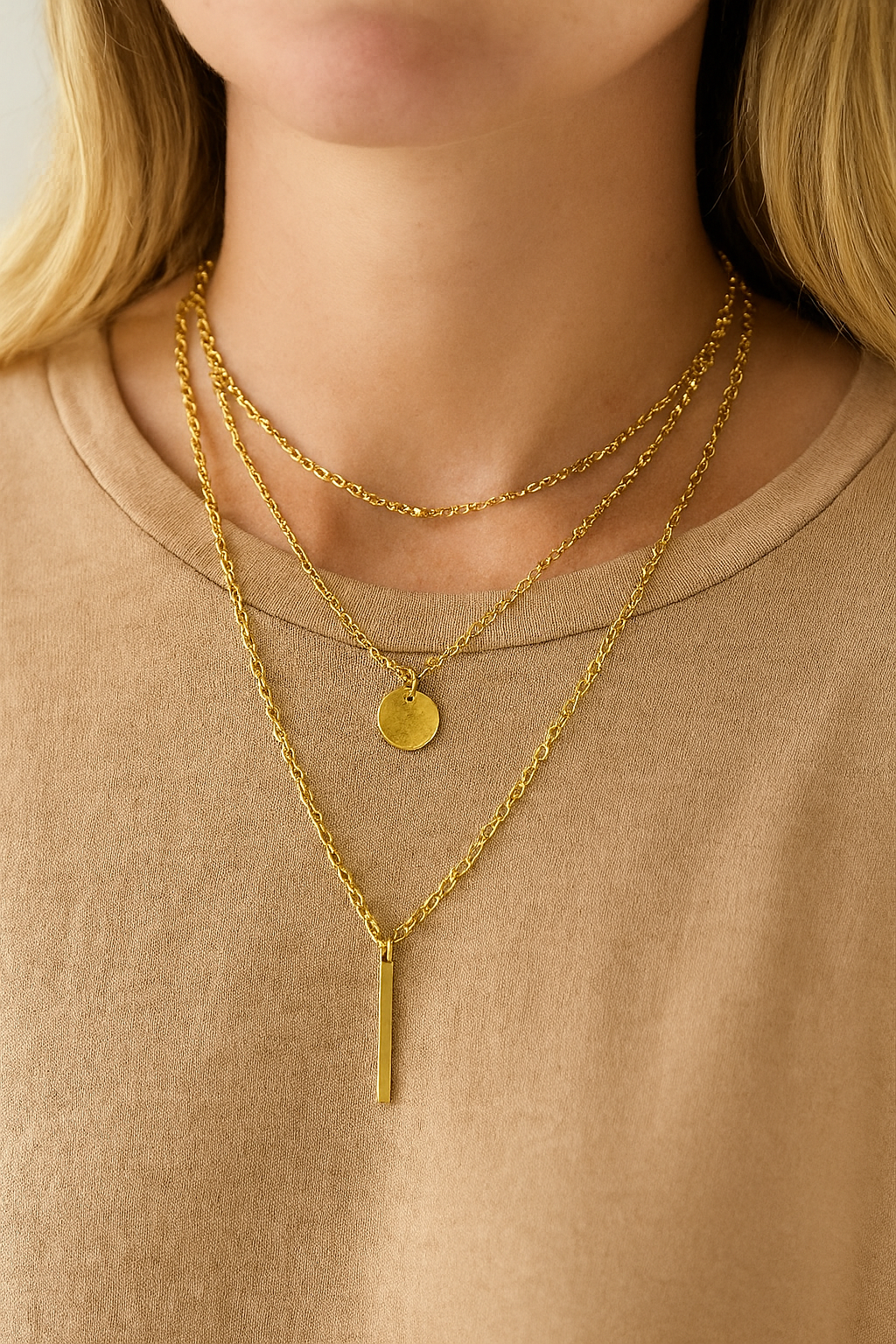 Vintage-Halskette mit mehrlagigem Metallstab-Anhänger für Damen