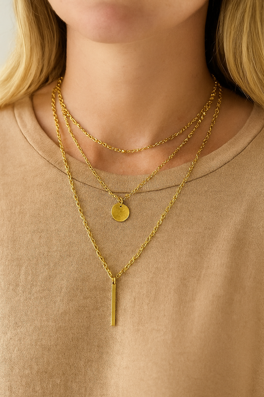 Vintage-Halskette mit mehrlagigem Metallstab-Anhänger für Damen