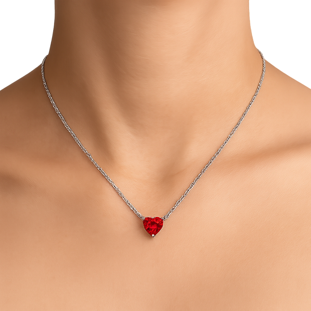 Red Rubin Heart - Minimalist Halskette