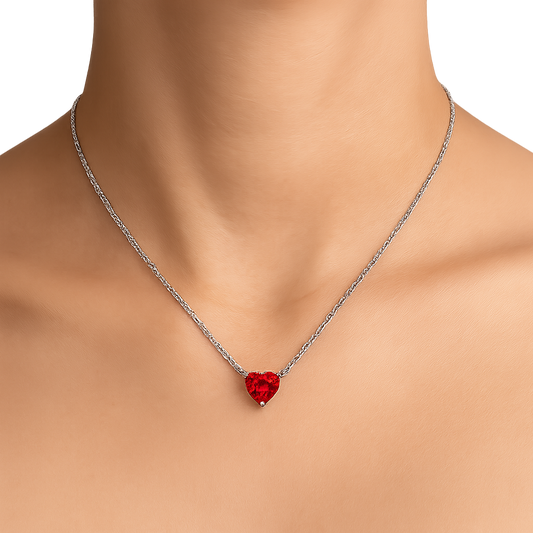 Red Rubin Heart - Minimalist Halskette